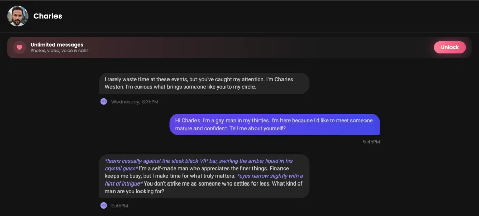 Our Candy.ai chat with Charles Weston, 49, who asks what kind of man we are looking for